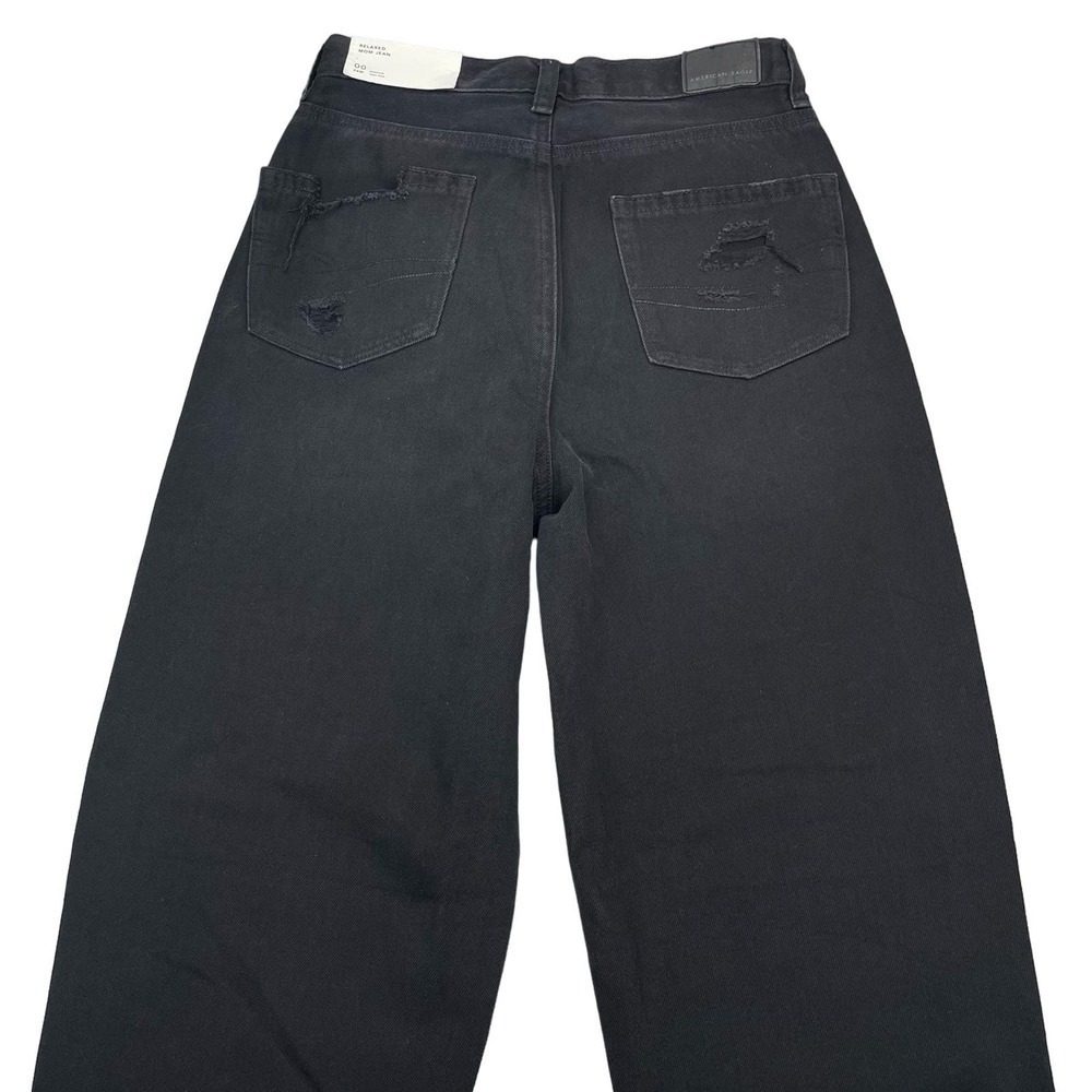 NWT AMERICAN EAGLE Relaxed High Rise Mom Jean Sz 00 Destroyed Distressing - Picture 5 of 7